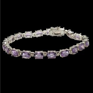 Lovely Genuine Amethyst Sterling Silver Tennis Bracelet
